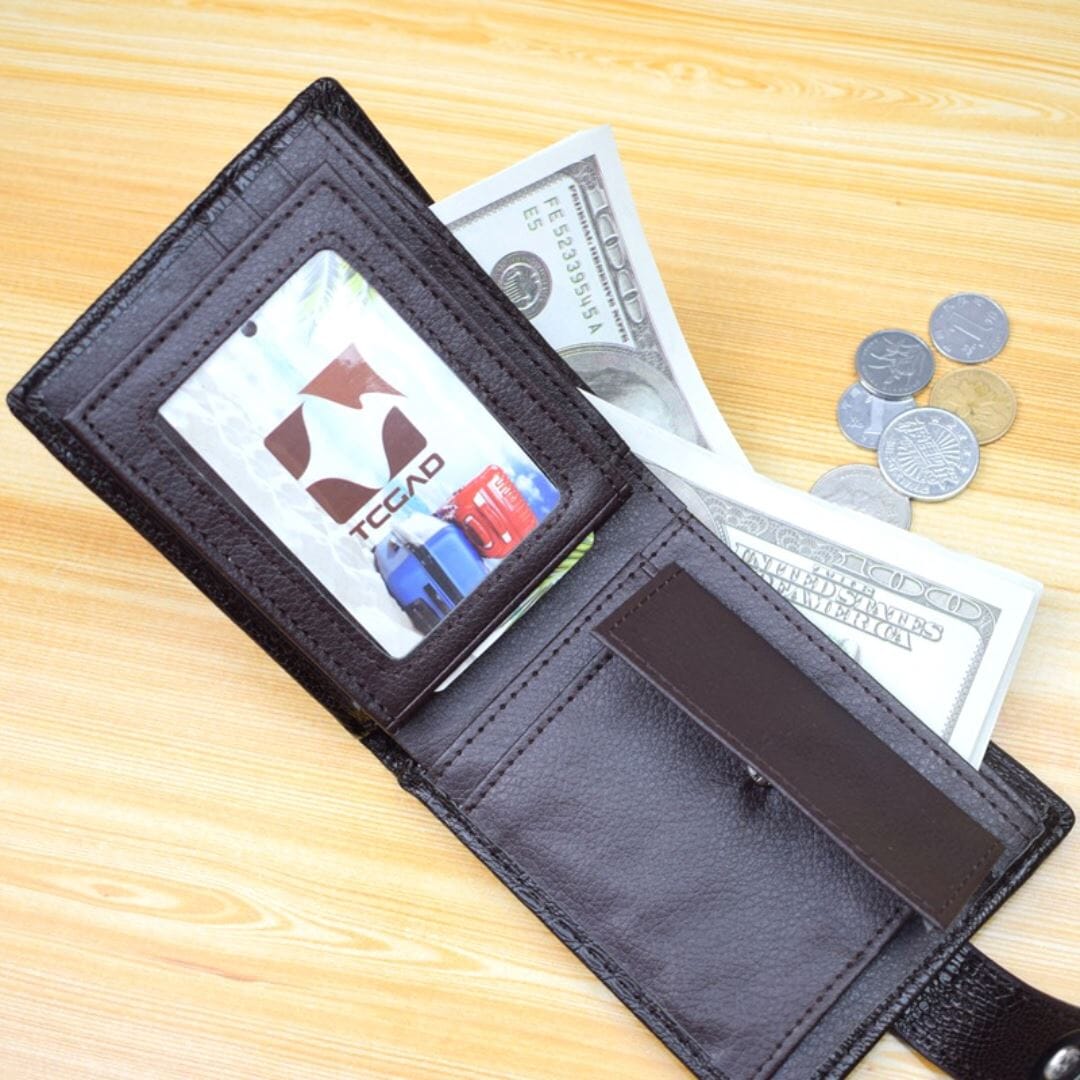 Men's Leather Wallet with Button - Elegance