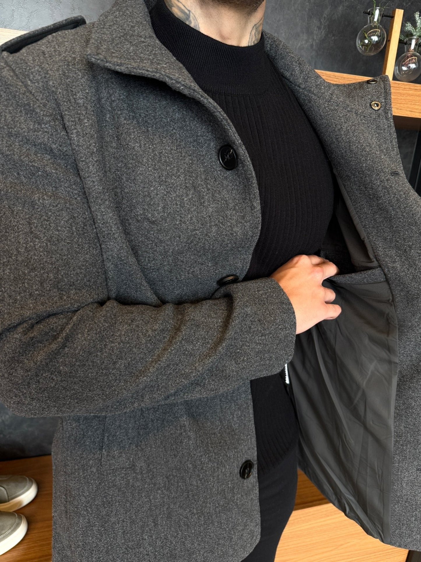 Men's Gray Wool Overcoat