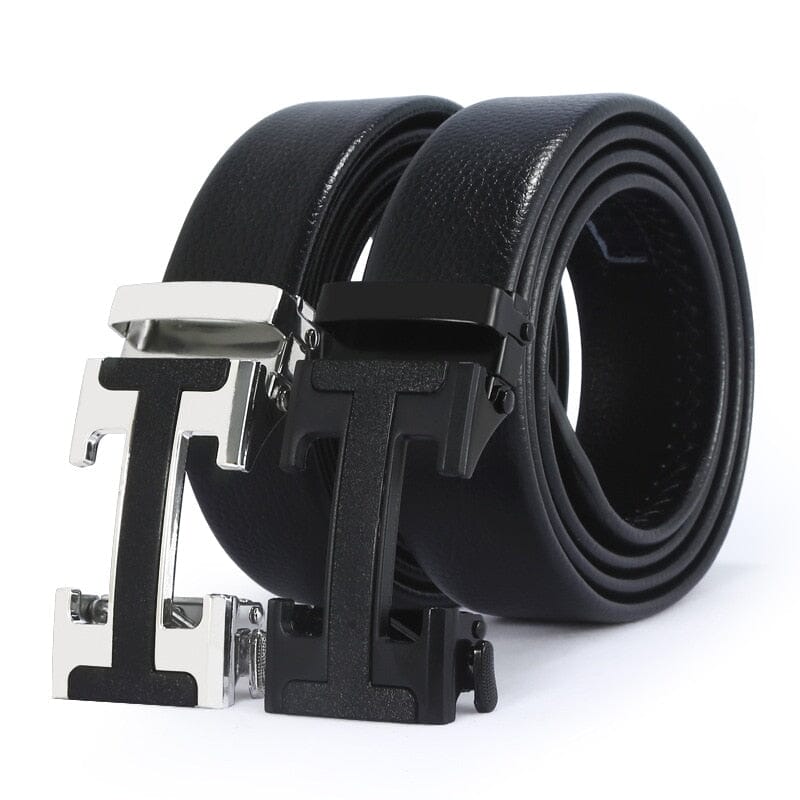 Leather Belt with Automatic Metal Buckle
