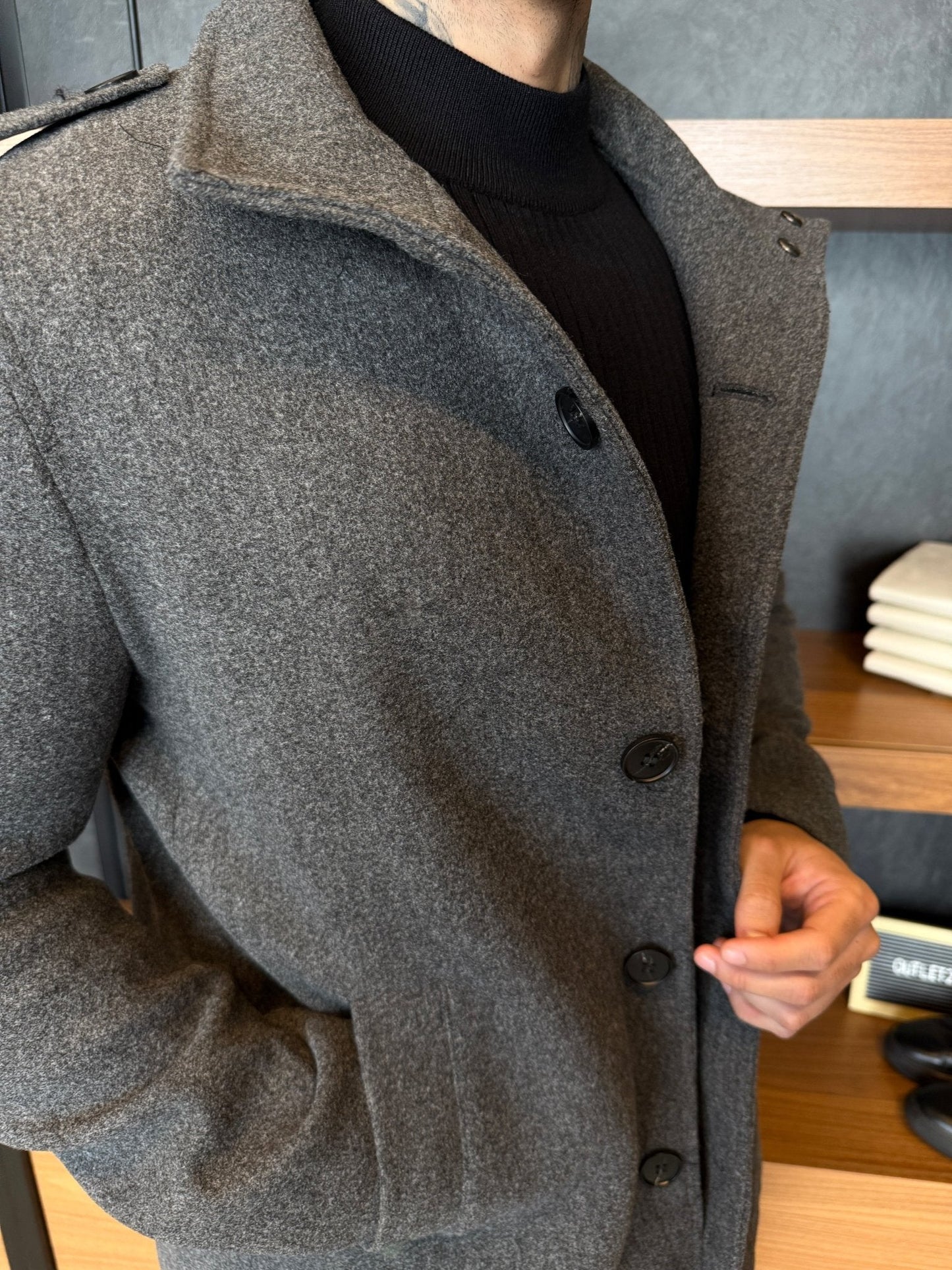 Men's Gray Wool Overcoat