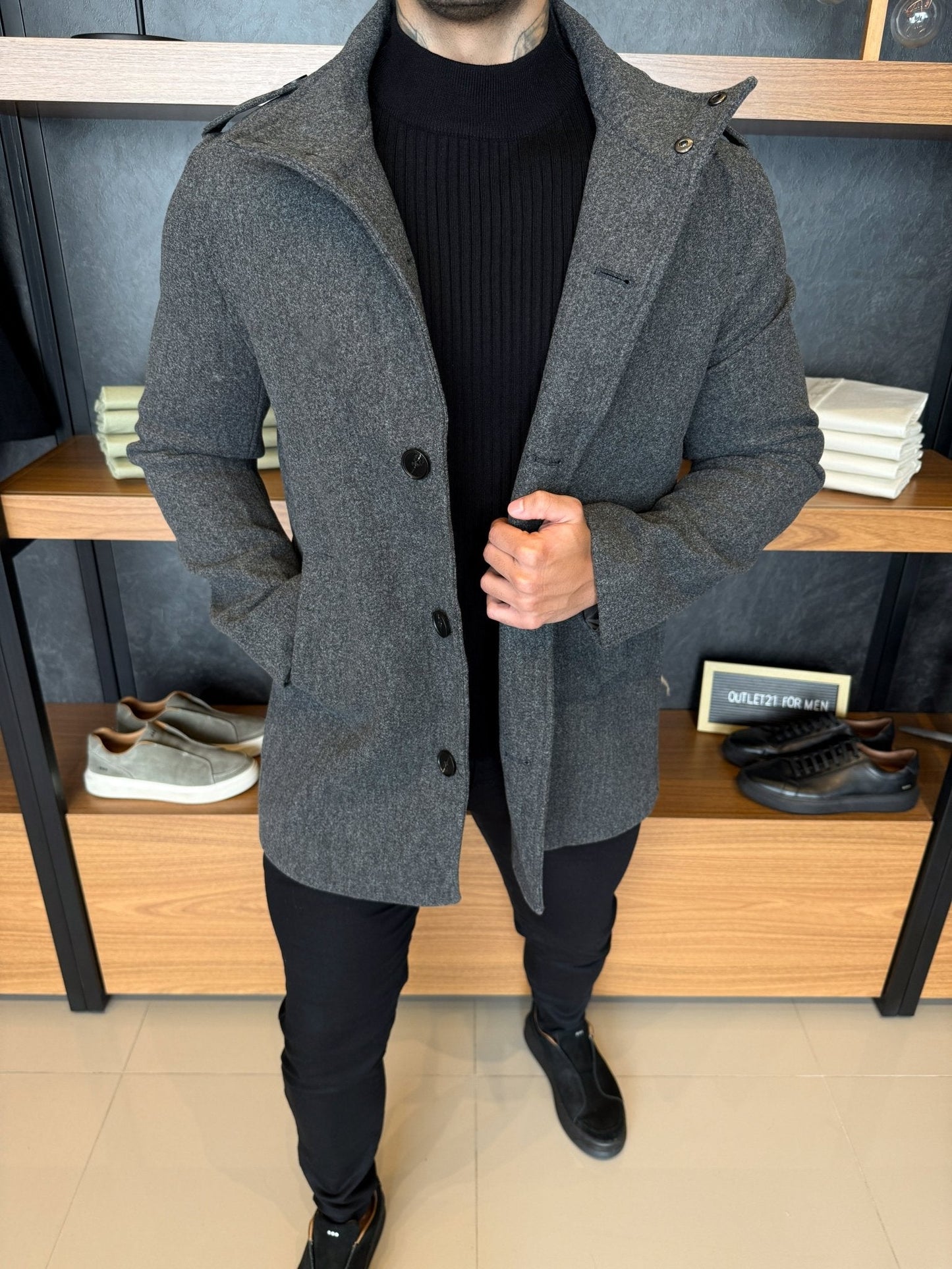 Men's Gray Wool Overcoat