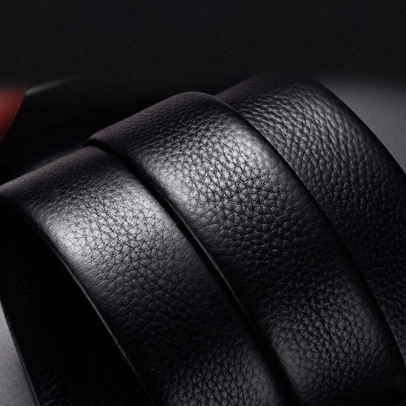 Leather Belt with Automatic Metal Buckle