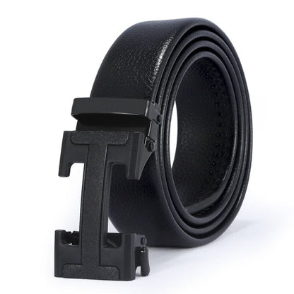 Leather Belt with Automatic Metal Buckle