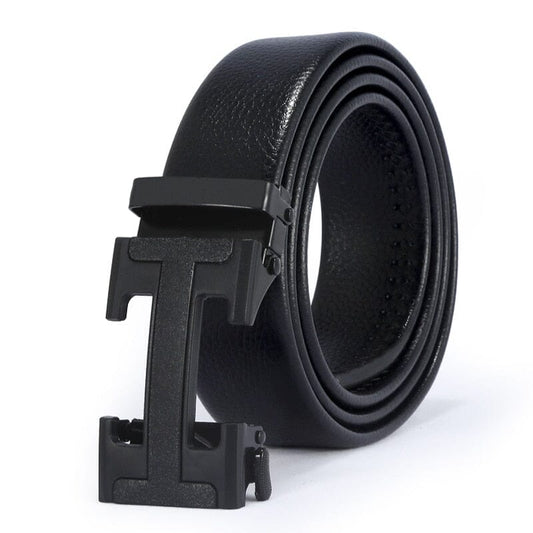 Leather Belt with Automatic Metal Buckle